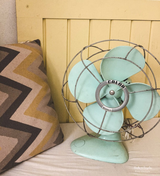 Ventilateur vintage couleur mint trouvé aux puces de rennes