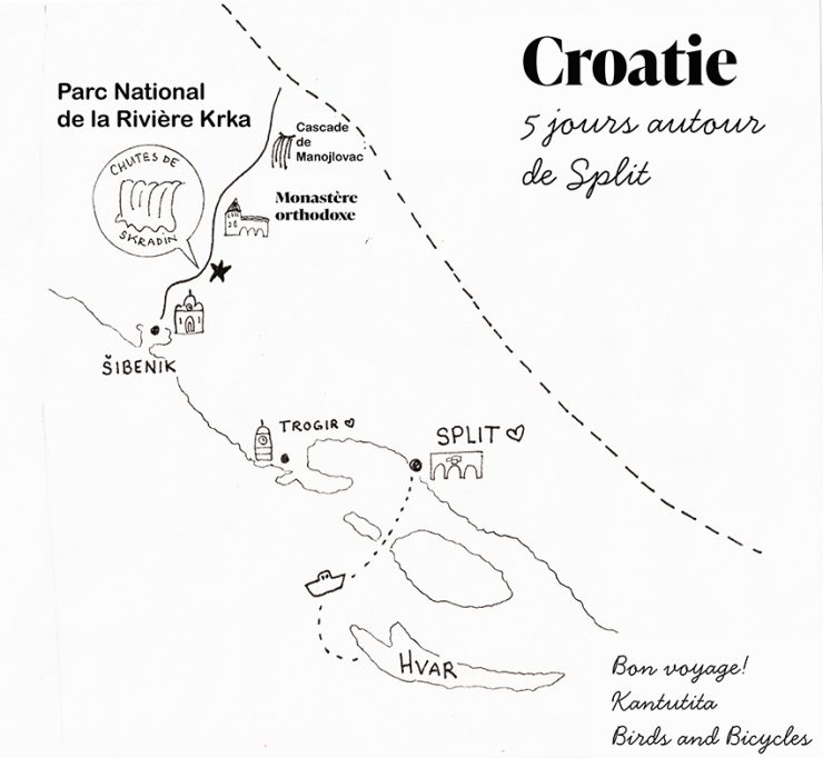 Excursions autour de Split: ma carte géographique